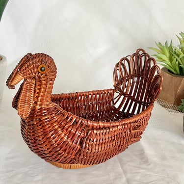 Vintage Turkey  Basket, Woven Rattan Decor, Farm House, Country Home 