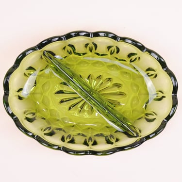 Small Vintage Green Glass Scalloped Dish 