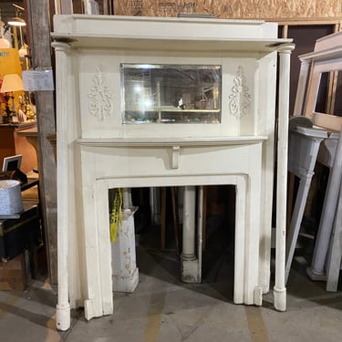 White Mantel with Full Length Fluted Columns and Mirror