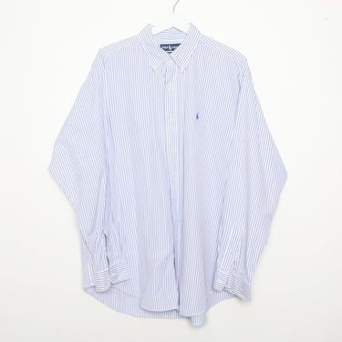 vintage 1990s Blue & white RALPH LAUREN oxford button down vintage LONG sleeve oversize slouchy prepschool dropout shirt -- size xl 