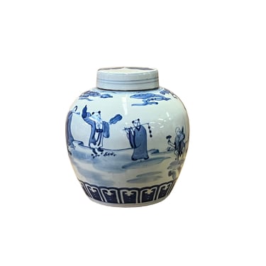Chinese Hand-paint 8 Immortal Blue White Porcelain Ginger Jar ws2823E 