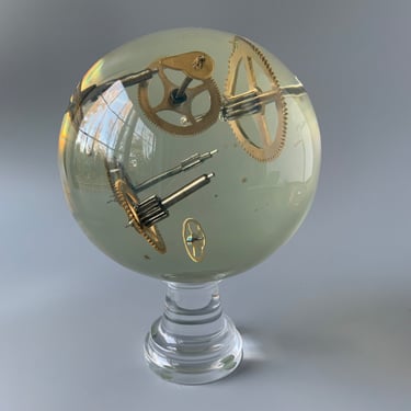 Pierre Giraudon-style Brass Gears Embedded Suspended in Lucite Resin Acrylic Sphere Orb 