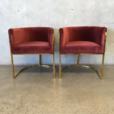 Pair of Modern Rust Colored Upholstered Arm Chairs