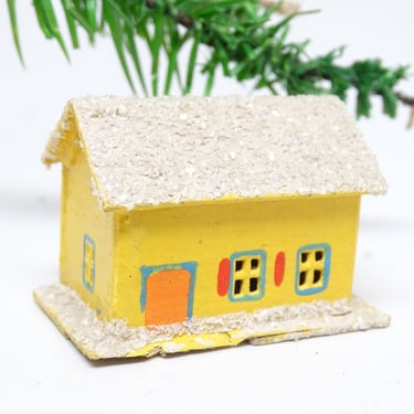 Antique German Glittered House for Christmas Putz or Nativity, Vintage Cardboard Toy, Germany 