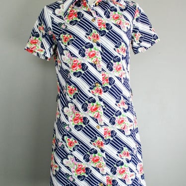 1970's Floral Double Knit Shirt Dress by It's Better - Size 6/8 