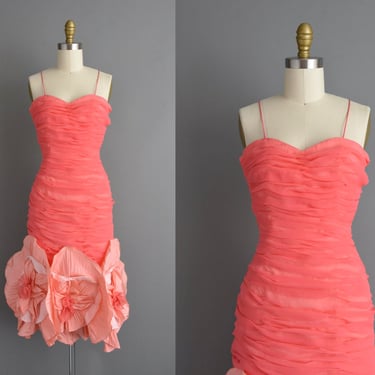 vintage 1980s dress | Designer Eugene Alexander Pink Cocktail Party Dress | Small | 80s dress 