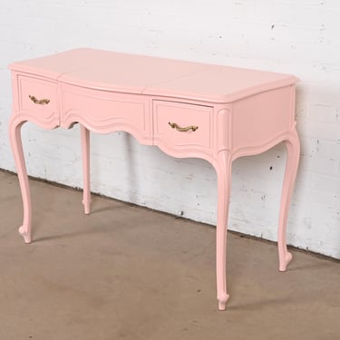 Drexel French Provincial Louis XV Pink Lacquered Vanity With Flip Up Mirror, Newly Refinished
