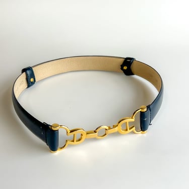 Navy Leather and Brass Etienne Aigner Belt