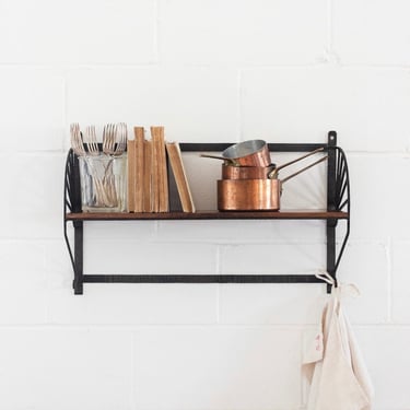 midcentury French metal and wood shelf