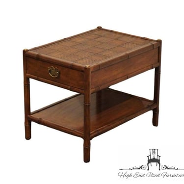 HENREDON Solid Walnut Asian Contemporary Faux Bamboo 19" Accent End Table 