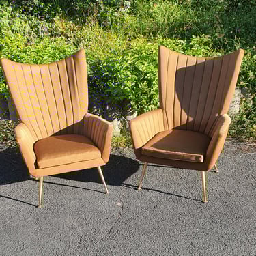2x 50s lounge chair club armchair leather cream brown vintage armchair chairs 