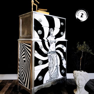 Spiral  Black and white dresser/ Funky chest of drawers / whimsical furniture 