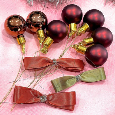 VINTAGE: Glass Picks and Ribbon Bows - Mixed Color Glass Picks - Crafts - Holiday Christmas Ornament 