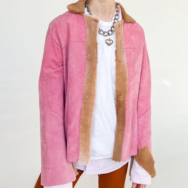 Pink Suede Paneled Fur Trim Jacket (S)