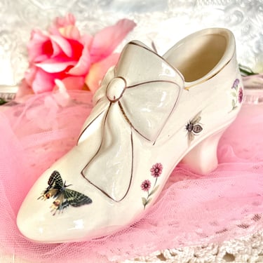 Vanity Decor, Porcelain Ceramic Shoe, Butterflies, Dragon Fly, Butterfly, Mid Century, Vintage 60s 