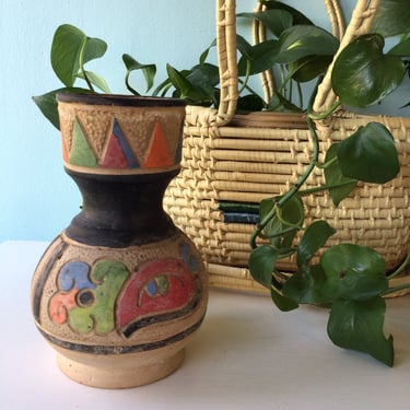 Small Vase Vessel Vintage Clay Pottery Small Flower Vase Mid Century 