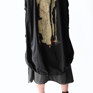 Bianca Hand Painted and Embroidered Snap Off Sleeve and Contrast Back Detail Black Cotton Knit Cardigan