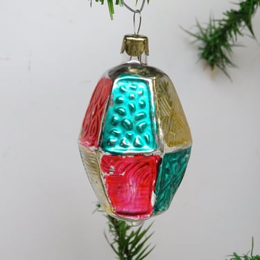 Antique 1950's Hand Blown Mercury Glass Lantern Christmas Tree Ornament, Vintage Holiday Decor 