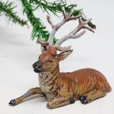 Antique German Reindeer Hand Painted, Deer for Christmas Putz or Nativity, Vintage Retro Decor 