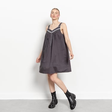 Black Cotton Eyelet GRUNGE MUUMUU PYJAMAS Mini Dress Pjs Vintage Summer Sun Embroidered / Small Medium 