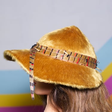 Vintage 1950s Unique Goldenrod Faux Fur Brim Hat 