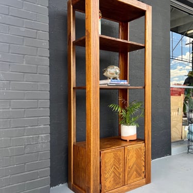 Wooden Etagere Bookshelf with Cabinets