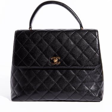 CHANEL 90s Black Quilted Caviar Kelly Style Handbag