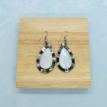 Vintage Abalone Shell Inlay Earrings Mother of Pearl Dangle Earring - Water Drop Shape 