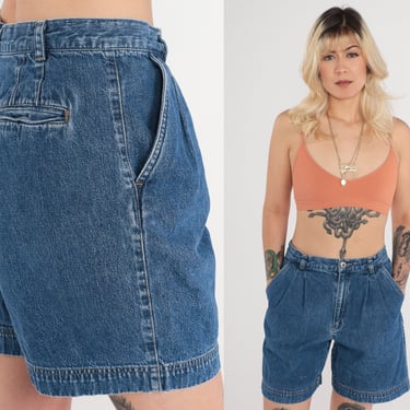90s Pleated Jean Shorts -- Liz Claiborne Jean Shorts Mom Shorts Blue Denim Shorts High Waisted 1990s Vintage Petite Medium 29 