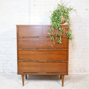 Vintage mid century modern 4 drawer tallboy heigh top walnut dresser | Free delivery in NYC and Hudson Valley areas 