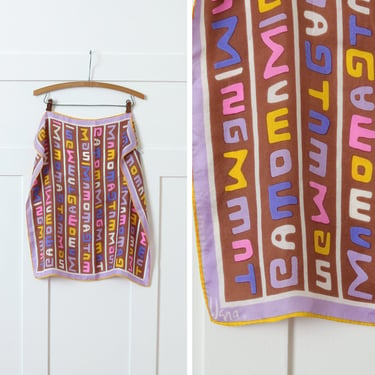 vintage Vera Neumann silk scarf • novelty alphabet letters in lavender purple square scarf 
