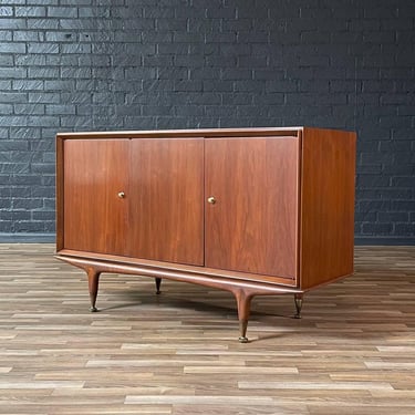 Mid-Century Modern Walnut Credenza w/ Brass Accent Legs, c.1960’s 