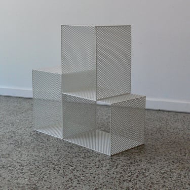 Modernist Perforated Metal Nightstands // Side Tables //  Storage Containers (3pc) 