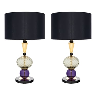 Purple and Black Murano Glass Lamps