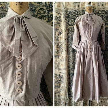 Rare vintage 1950’s L’AIGLON silk shirtwaist dress | pale dusty mauve, fit & flare, full pleated skirt, Easter parade dress, XS 
