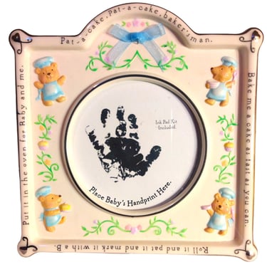 VINTAGE Baby Frames, Hallmark Porcelain Pat-a-cake Blue Bear Decor Frames 