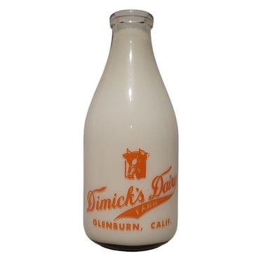 Dimick's Dairy Farm Glenburn, California 1/2 Gallon Milk Bottle Rare - M15 