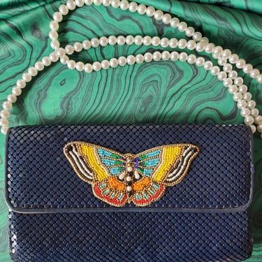Custom Whiting Davis Butterfly Purse With Pearl Strap
