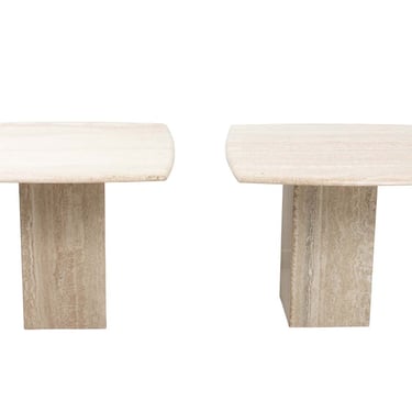 Pair Travertine Marble End Tables