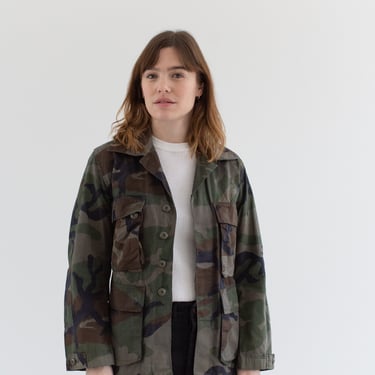 Vintage Faded Green Brown Ripstop Camo OverShirt Jacket | Unisex Camouflage Cotton Outerwear Spring | XS S | 007 
