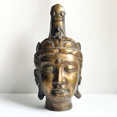 Vintage Gilt Bronze Bust Buddhist Deity Kannon Bosatsu Guanyin 20th C Japan? 17” 