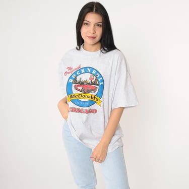 Vintage 90s McDonald’s T-Shirt Chicago Original Rock ‘N Roll Gray Crewneck Classic Car Diner 1990s Destination Fast Food Souvenir Large 