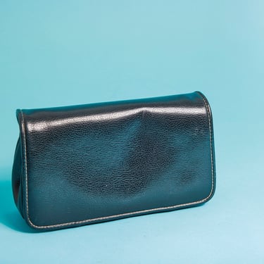 90s Black Stitched Textured Leather Clutch Vintage Small Liz Claiborne Purse 