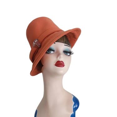 Vintage 60s Orange Hat Mod Style High Crown Gabriella 