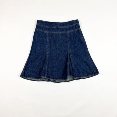 y2k Denim Ralph Lauren Chaps Circle Skirt / Midi / Knee Length / Jean Skirt / Size 10 / Trumpet / Dark Rinse / M / Dark Wash / 00s / 2000s 