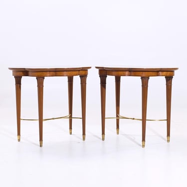 Tommi Parzinger for Charak Mid Century Brass and Mahogany Side End Tables - Pair - mcm 