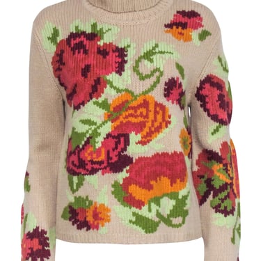 Sonia Bogner - Beige w/ Multicolor Large Floral Print Sweater Sz 8