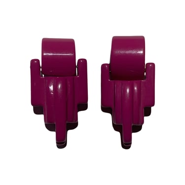 1980s Vintage Oversized Magenta Geometric Clip On Earrings 