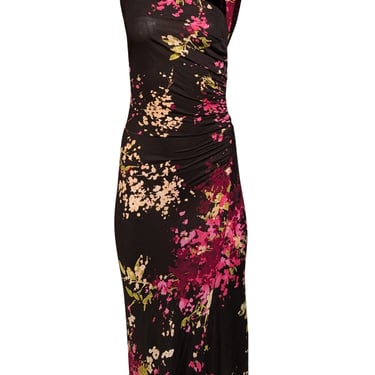 Max Mara - Black & Pink Floral Ruched Dress Sz 10