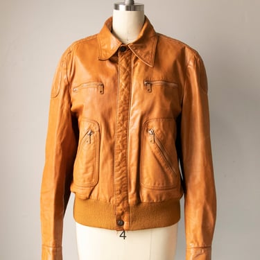 1970s Leather Jacket Brown Bomber M 